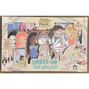 Story Magic Wooden Dress Up Dolls with Tin Magnetic Play Set 100 piece Playset